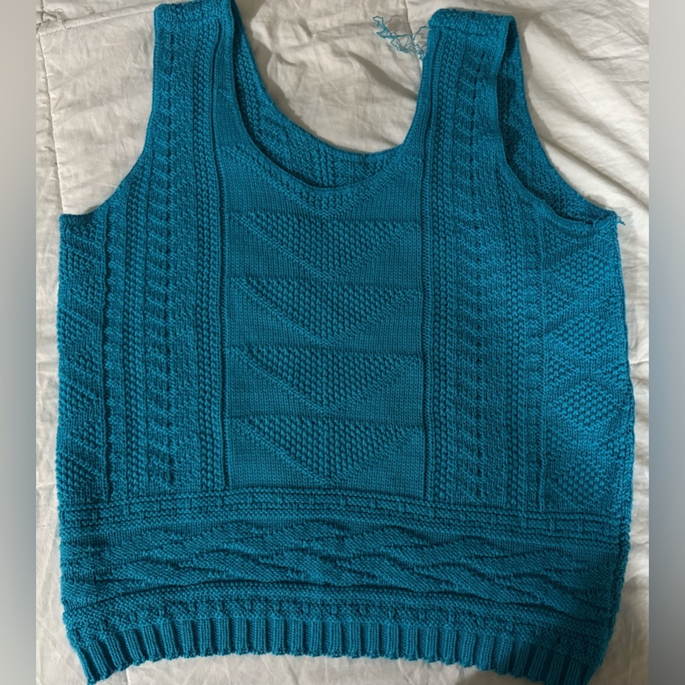 Vintage retro turquoise vest - eclectic grandpa, cozy, winter, fall, grandma